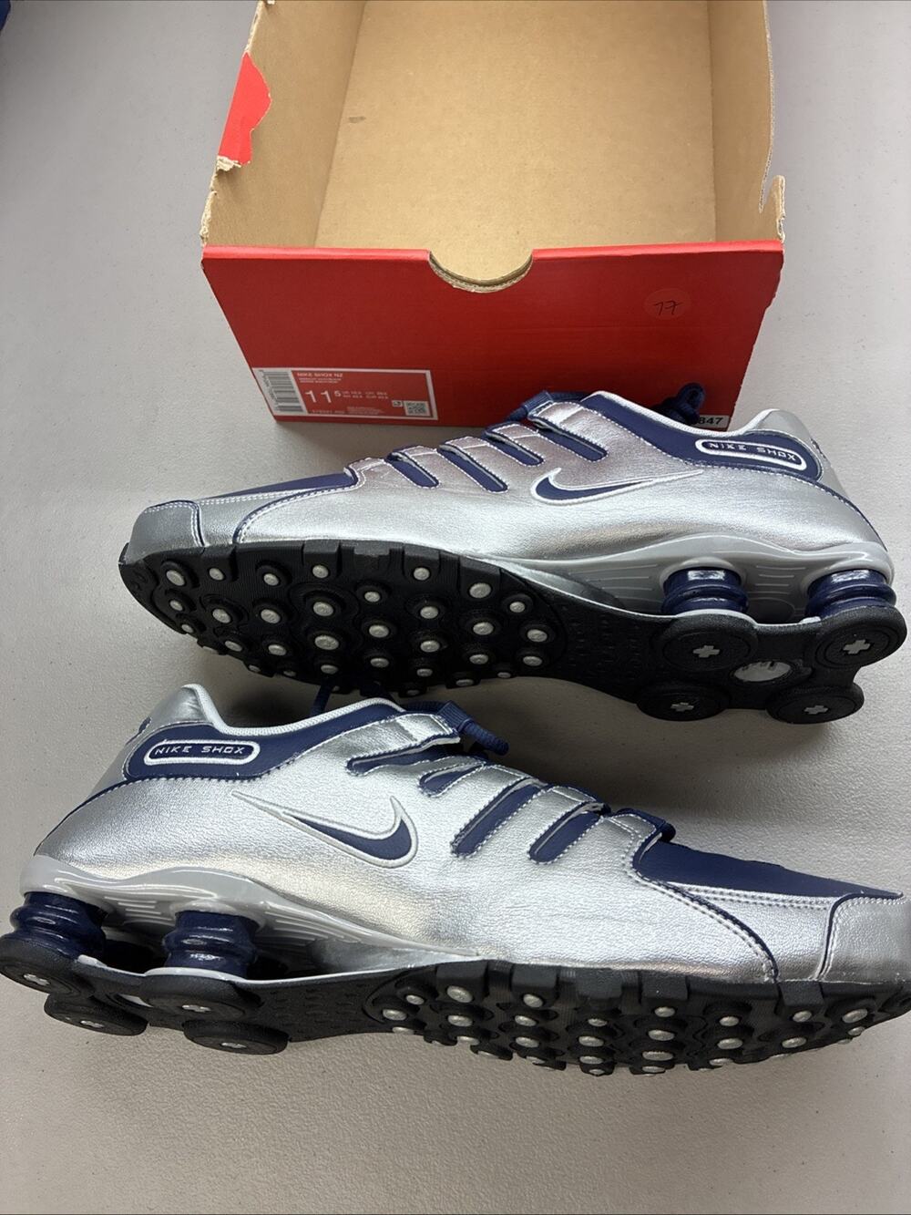 Nike Shox NZ Metallic Silver Midnight Navy Blue Sneakers 378341-402 Men's 11.5